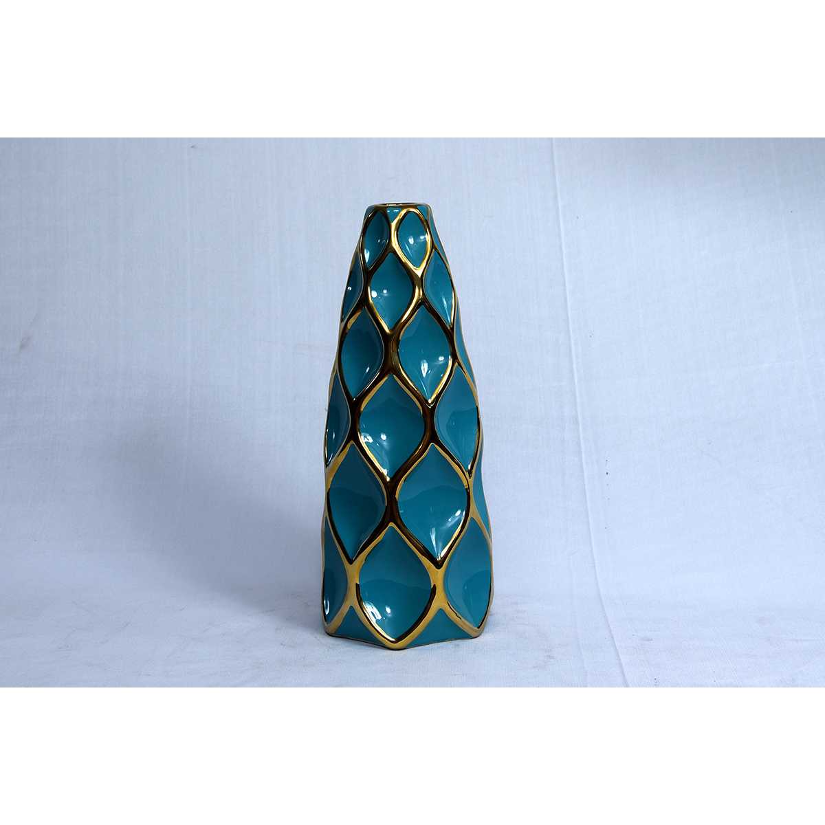 NERO CERAMIC-SEA BLUE  & GOLD VASE