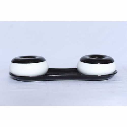 NERO CERAMIC-Precious snacky Black & white bowl, set of 2 with creamic tray