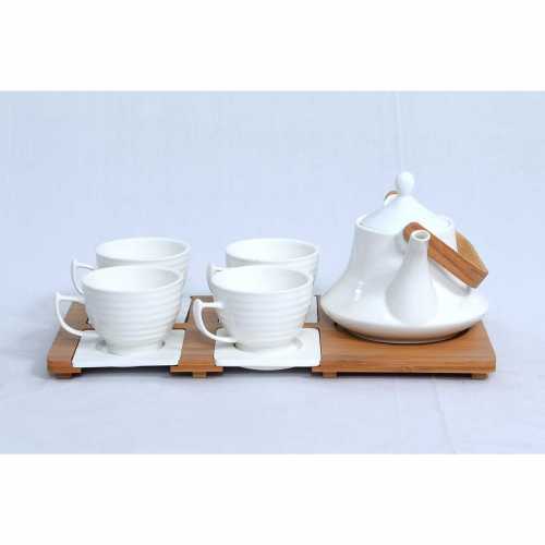 NERO CERAMIC-Traditional teapots & 4 cups  & saucer with bamboo tray