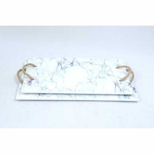 KAYA WOOD-  MARBLE WHITE TRAY SET OF 2