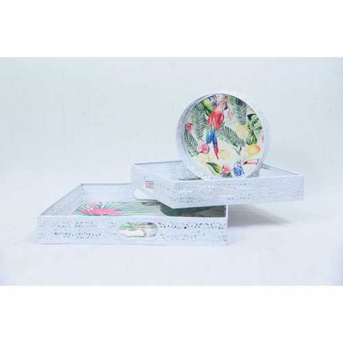 ELIN METAL-  ZOO TRAY - SET OF 2 SQUARE METAL TABLE TRAY + 1 FREE ROUND TRAY