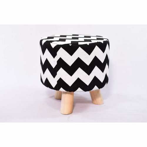 KAYA WOOD- FABRIC TOP STOOL- BLACK & WHITE (code1)