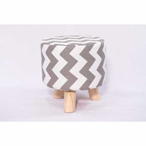 KAYA WOOD- FABRIC TOP STOOL- GRAY & WHITE(code3)