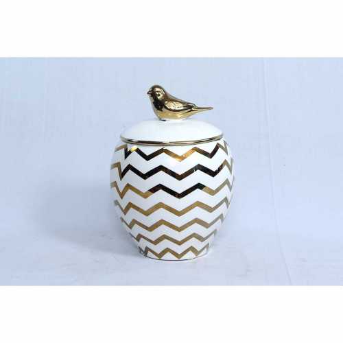 NERO CERAMIC-GOLDEN FLORA BIRD STORAGE JAR