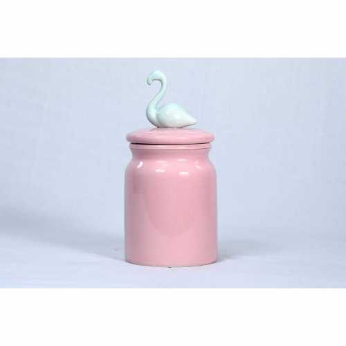 NERO CERAMIC-FLAMINGO STORAGE JAR