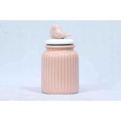 NERO CERAMIC- TWO SPORROW STORAGE JAR (PINK)